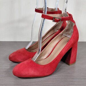Lewit Emilia Ankle Strap Pump, Red Suede, Womens Size 6 US / 36